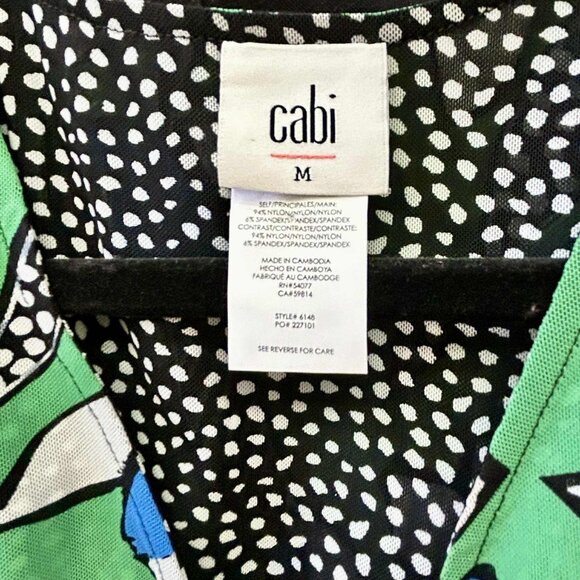 CAbi 6148 Celebrate Short Sleeve Dress Blue Green Floral Polka Dot, Medium - Picture 3 of 8
